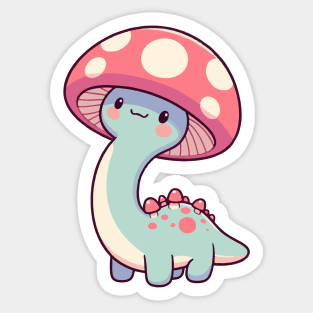 Kawaii simple Mushroom Hat Dinosaur Brontosaurus Sticker